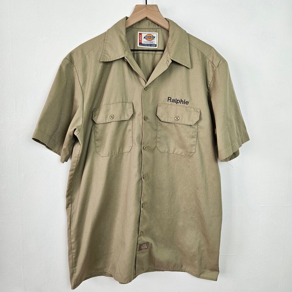 Dickies Pest Control Embroidered Work Shirt L Tan Short Sleeve Ralphie‎ Pocket